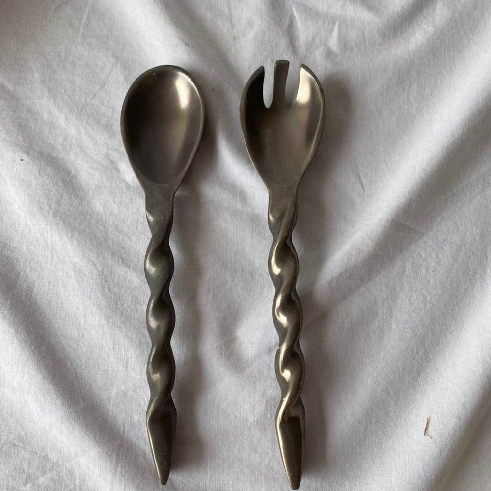Vintage Pewter Fork & Spoon Servers